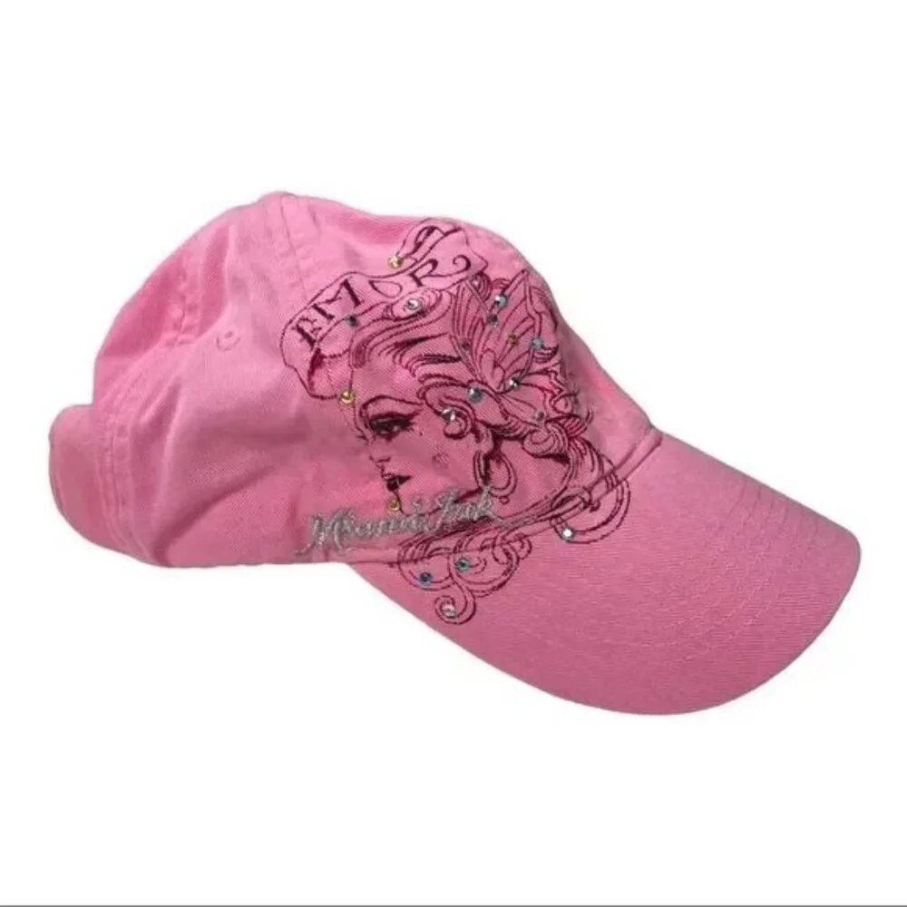 BIO-DOMES HEADGEAR MIAMI INK WOMEN'S 2008 PINK BEJEWELED BASEBALL HAT OS